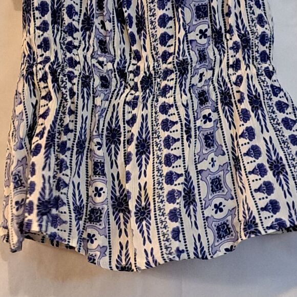 PATRONS OF PEACE BLUE/WHITE COUNTRY BOHO STYLE FLATTER SLEEVE TOP - SZ M NWOT - Picture 8 of 15